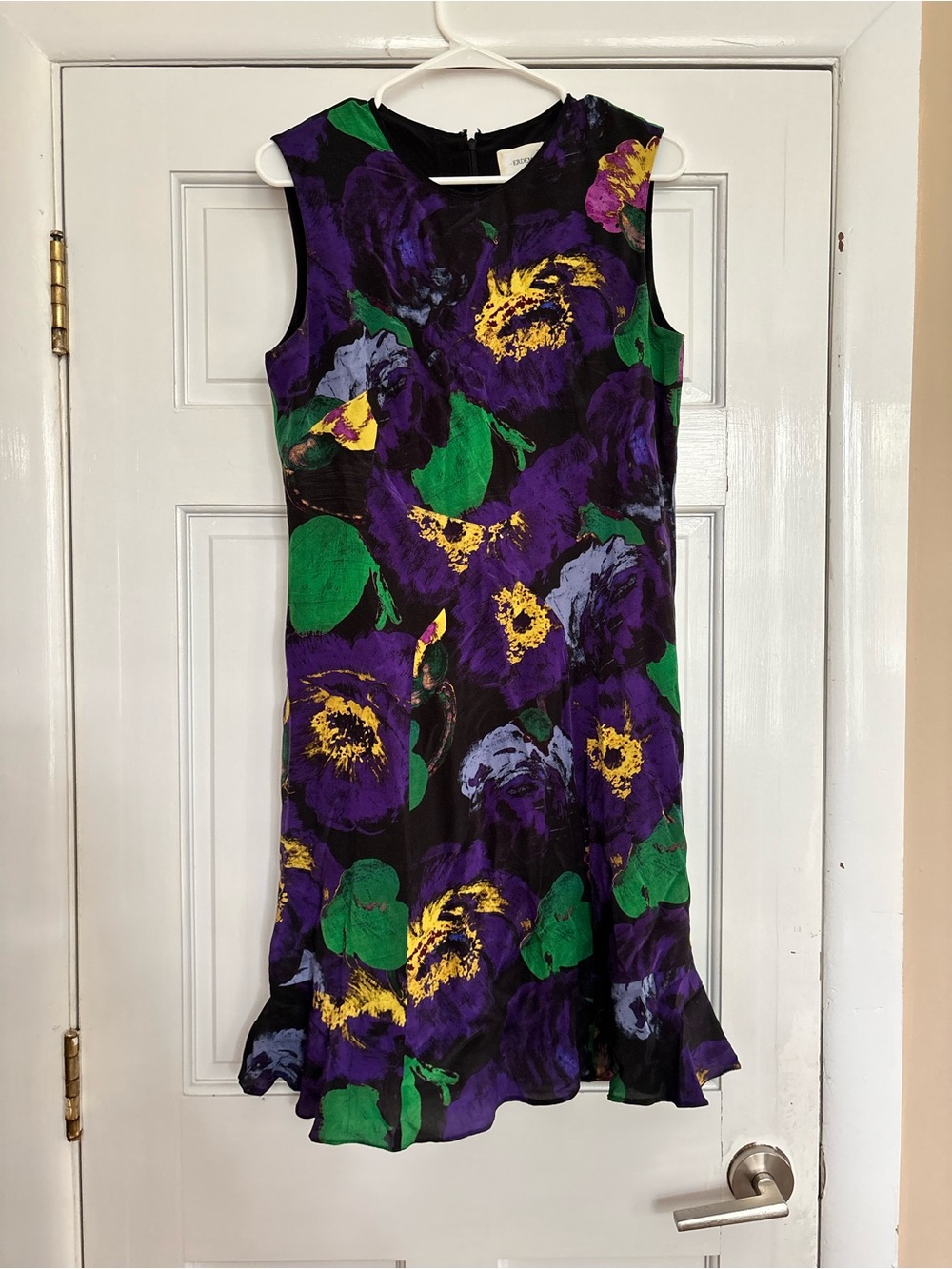 ERDEM Women’s Midi Purple Green and Yellow Floral Shift Dress - Size 8